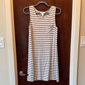 Market & Spruce White and Gray Striped Knit Tank Dress